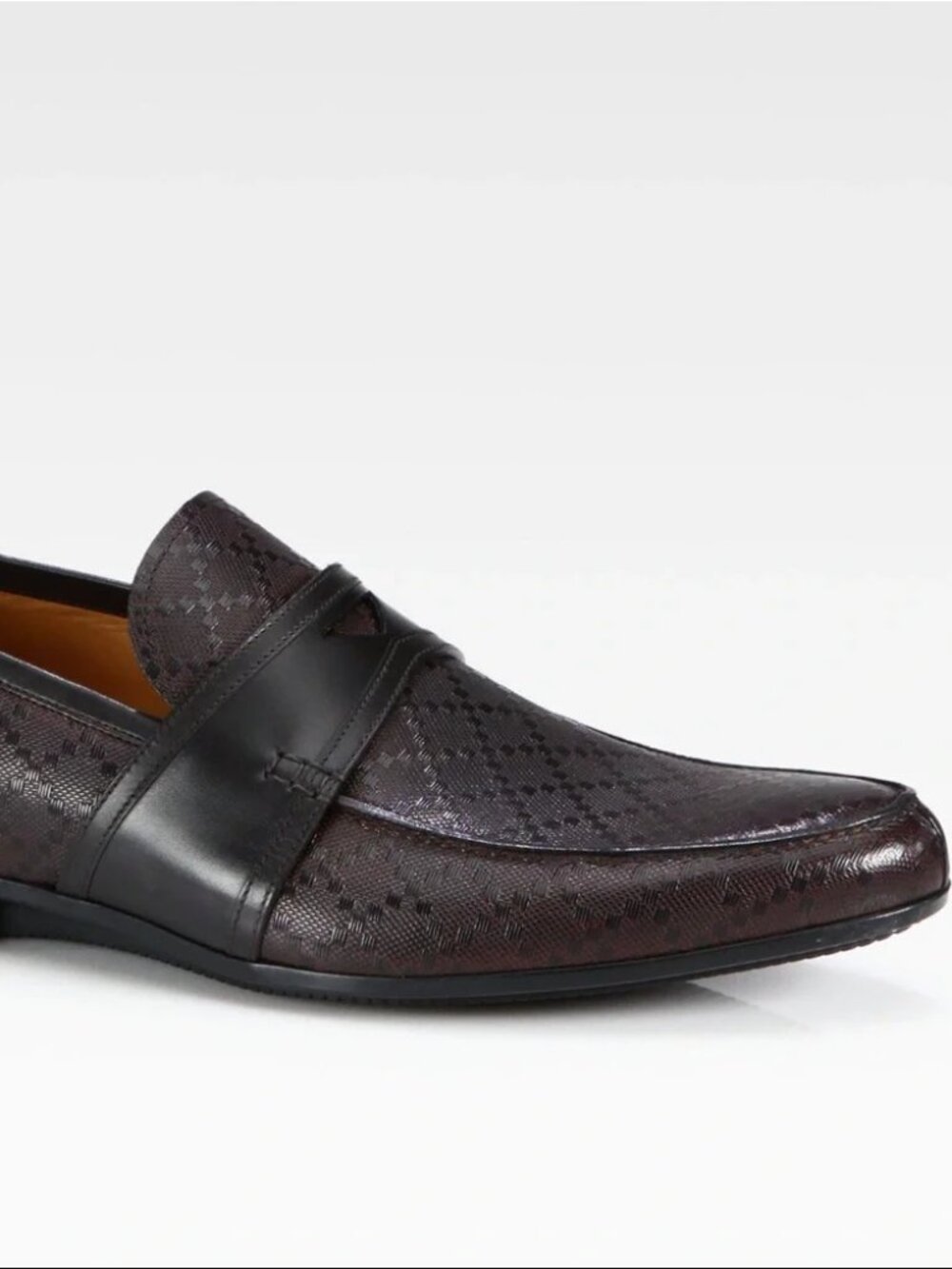 Authentic Men Gucci Hilary Dark Brown Diamante Embossed Leather Penny Loafers 9